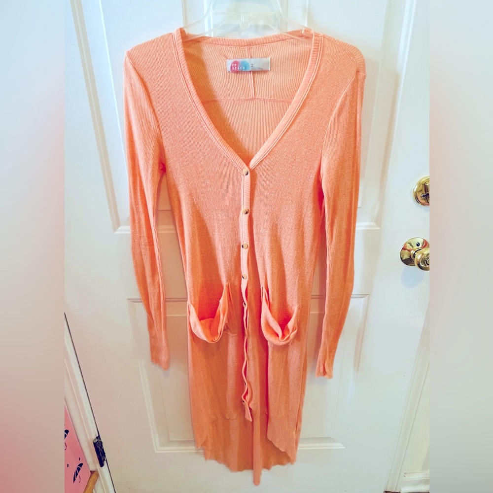 Free people beach peach long ribbed asymmetrical cardigan